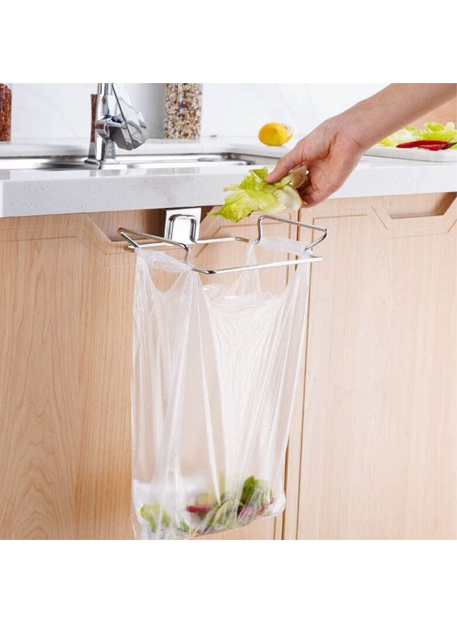 2 Pack Stainless Steel Trash Bag Holder, Garbage Storage Bags Rack, Hanging Garbage Bag Storage Organizer Rack for Kitchen Cabinets Doors and Cupboards Towel Gloves Hanger - Image 5